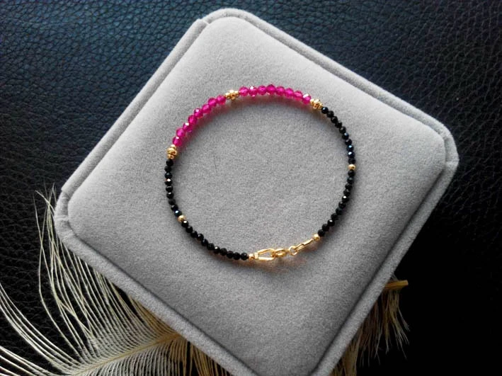 Lii Ji Natrual Black Spinel Lab-created Ruby 925 sterling silver Gold Gemstone Anklet Women Gift Lii Ji Natrual Black Spinel Lab-created Ruby 925 sterling silver Gold Gemstone Anklet Women Gift