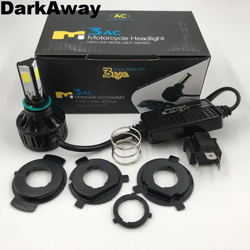 Darkaway AC 8 V-80 V H4 светодиодный лампы велосипед мотоцикл светодиодный фар 40 Вт 4000Lm HS1 штекер H6 PH7 PH8 BA20D светодиодный налобный фонарь 360 луч IP67