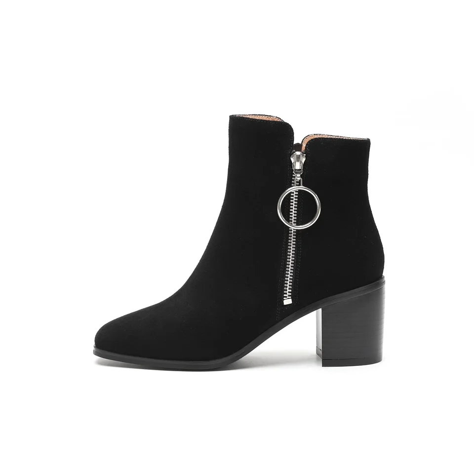 

2019 spring autumn fashion women's boots high quality leather material comfortable square toe 6.5 CM high heel women's shoes