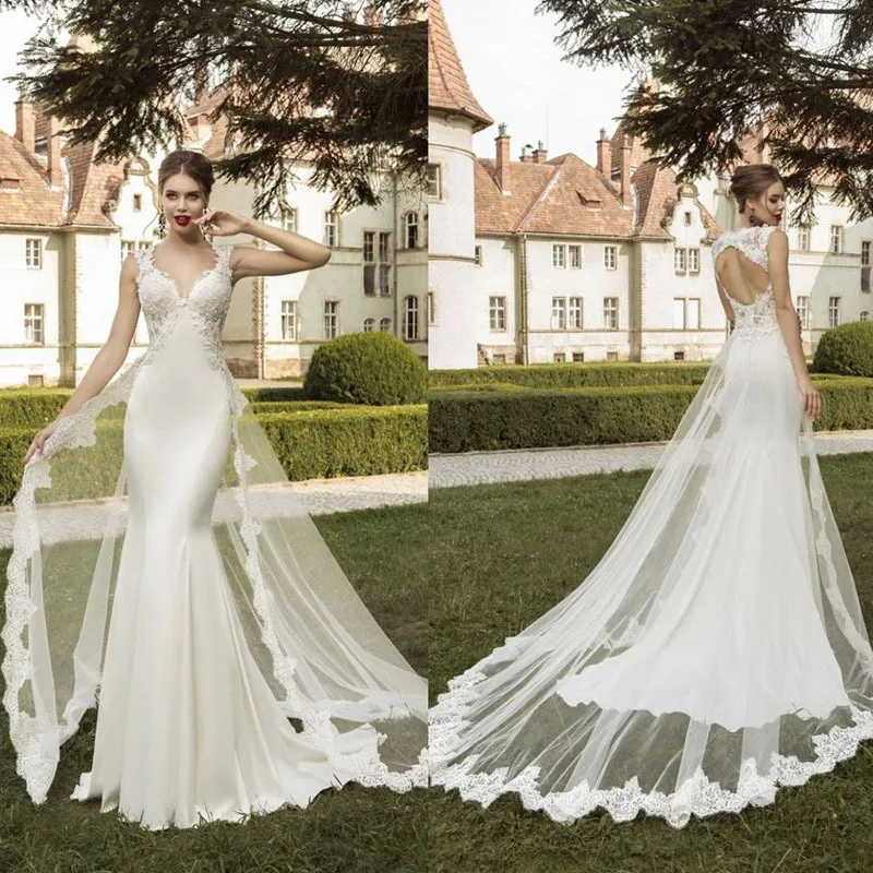 Cut Out Back Mermaid Wedding Dresses Detachable Train Romantic White