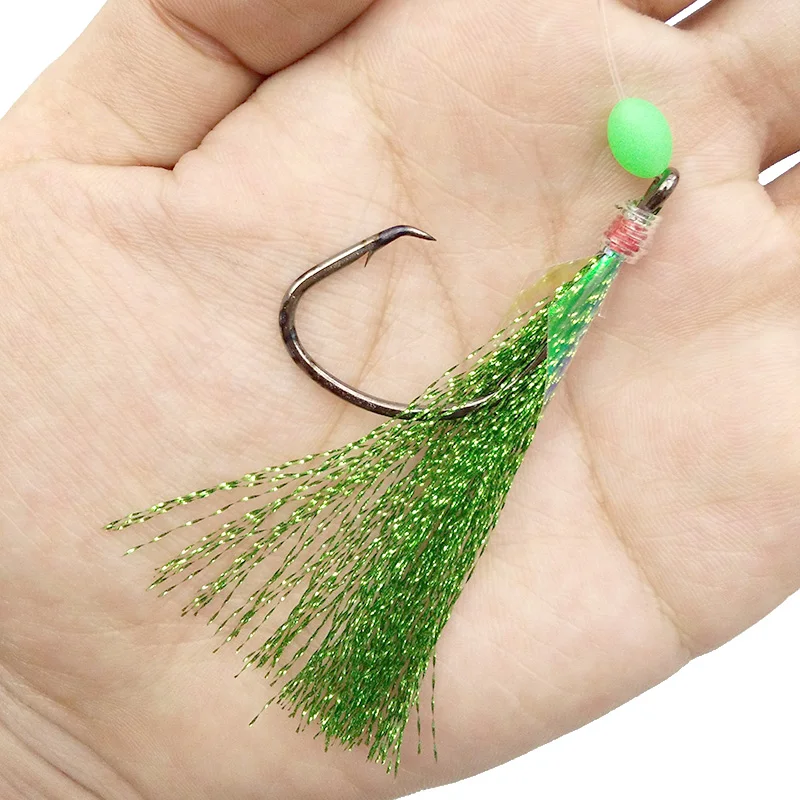 1 упаковка Сабики рыболовные крючки с леской зеленый яркий провод 2 крючка мигалка Сабики бусинки светящиеся бусины приманка из рыбьей кожи