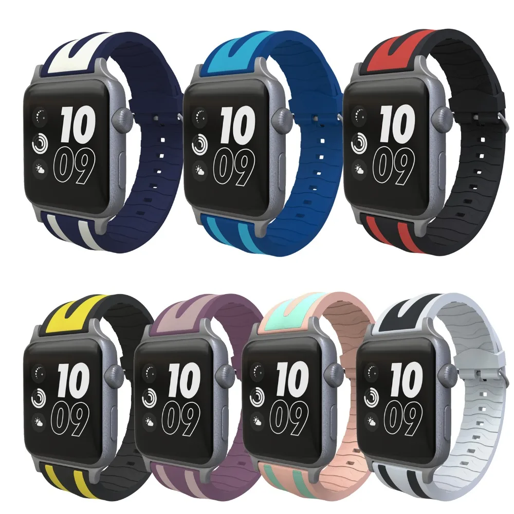 

Outdoor Sport Silicone Watch Band for Apple Watch Series 5 4 3 2 1 44MM 40MM Soft Rubber Replacement Wristband Strap for iWatch