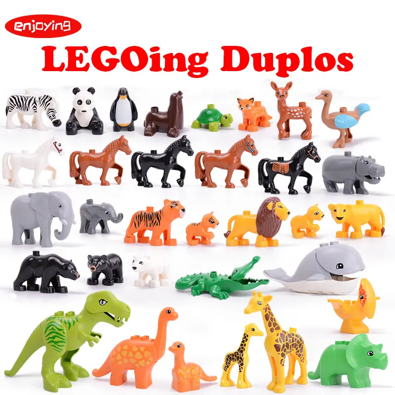 Legoing Duploed Animal Series Model Figures Dinosaurs Lion Big Building Blocks Animals Educational Toys For Kids Children Gift