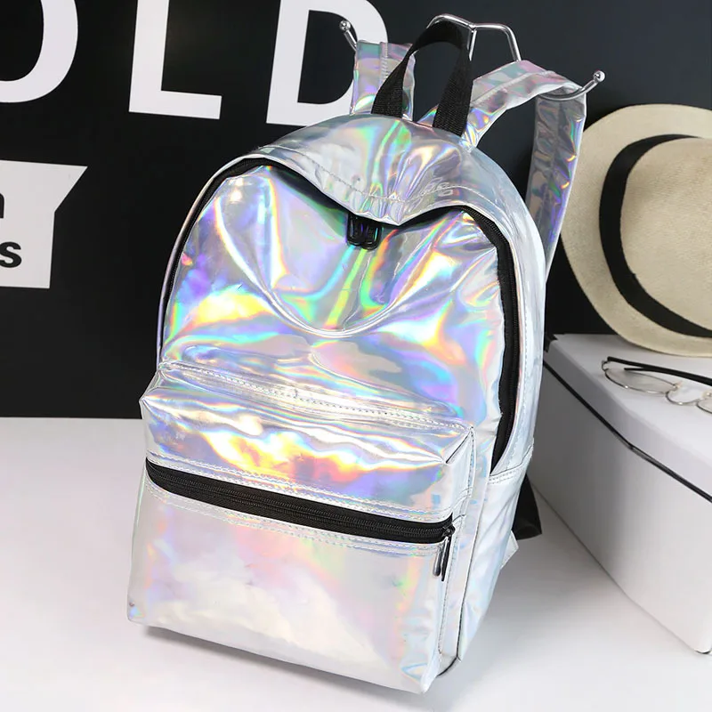 

Mini Travel Bags Silver Blue Pink Laser Backpack Women Girls Bag PU Leather Holographic Backpack School Bags for Teenage Girls