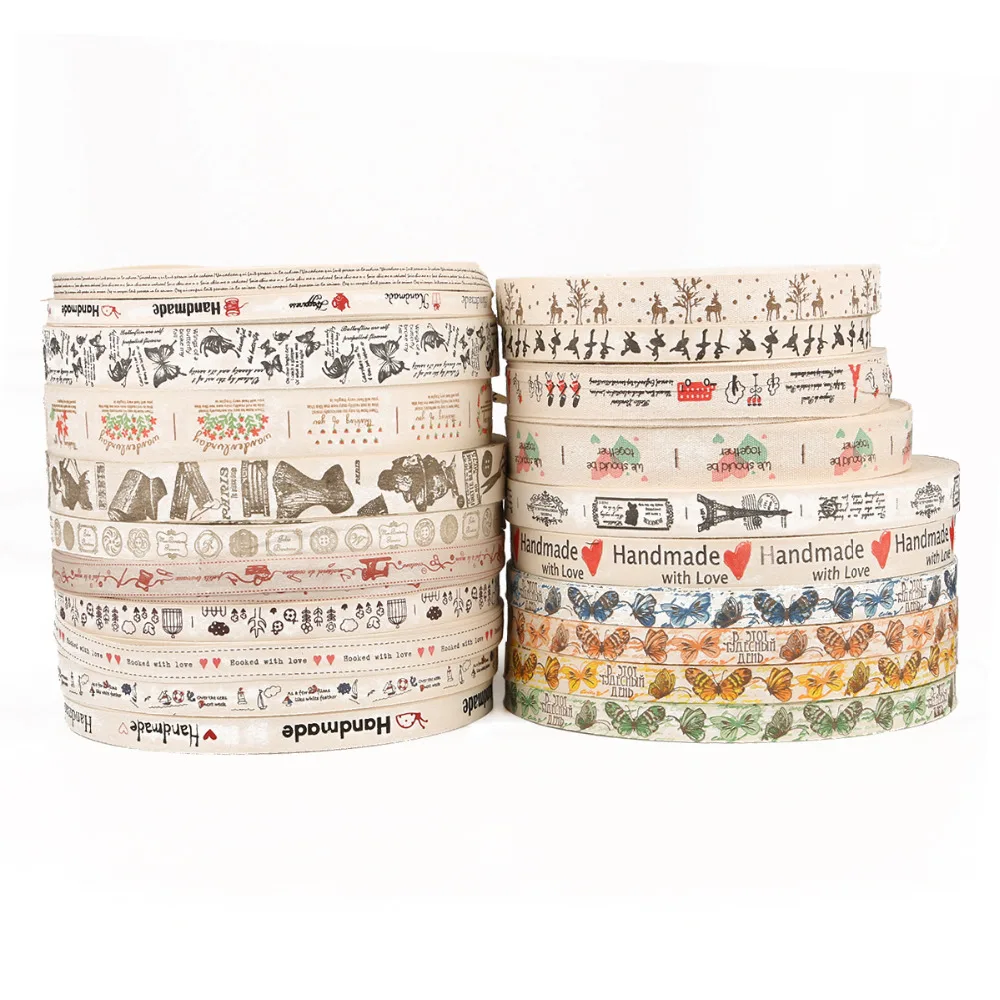 

5 Yard Multi Design "Handmade" Printed Cotton Lace Ribbon Sewing Fabric Wedding Party Decorative Gift Wrapping Christmas Ribbon
