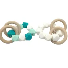 2pcs Baby Nursing font b Teether b font Silicone Bracelet Wooden font b Teether b font