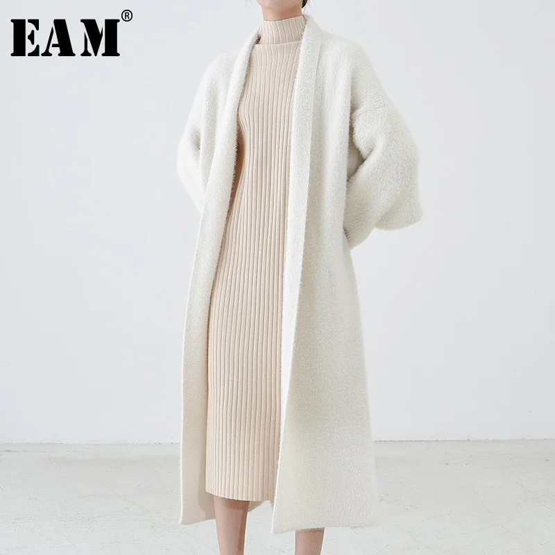 

[EAM] 2020 New Spring V-Neck Long Bat Sleeve Cardigan Velvet Temperament Big Size Thick Knitting Open Stitch Women Fashion JY015
