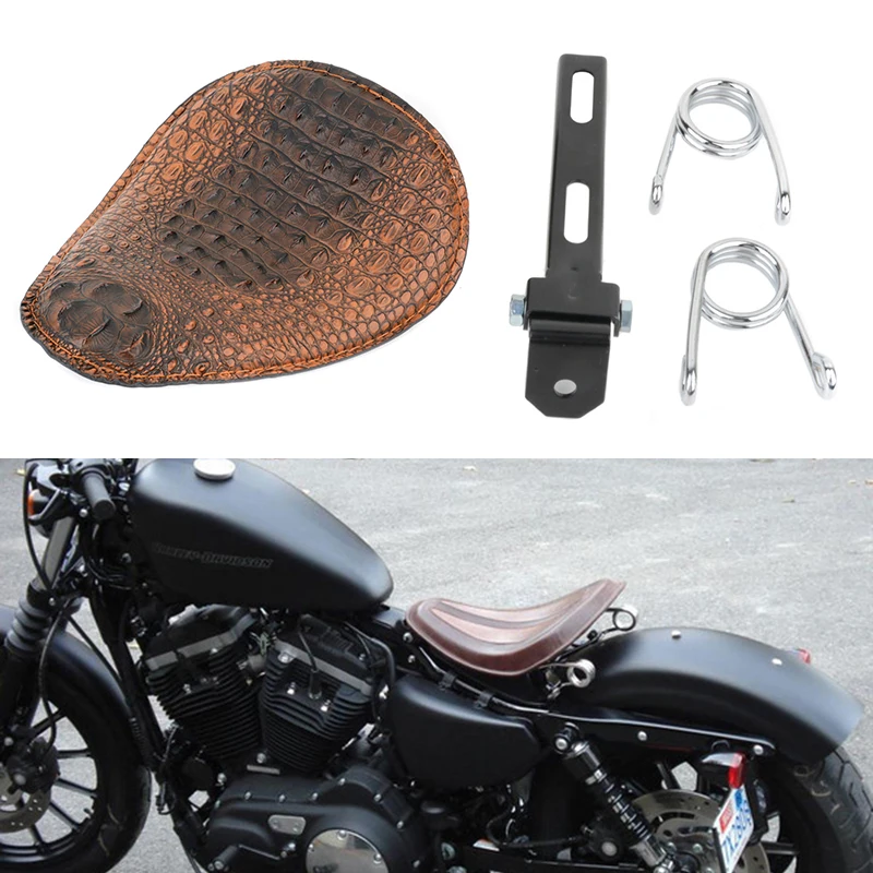 

Mayitr 1pc Universal 3" Spring Bracket Solo Seat Brown Alligator Leather Motorcycle Seat Cover Kits For Harley Chopper Bobber