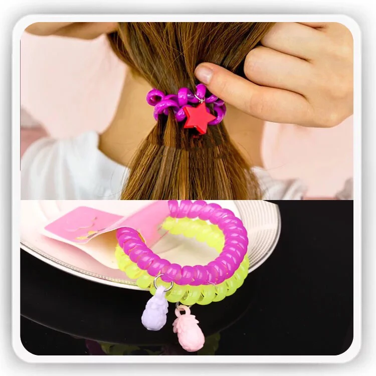 2Pcs/Set Colorful Charms Telephone Wire Line Elastic Hair Bands