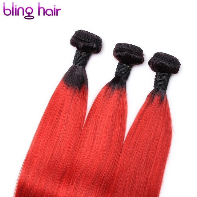 Clover Leaf 3 Bundles Brazilian Straight Hair Pre Colored 1b Red