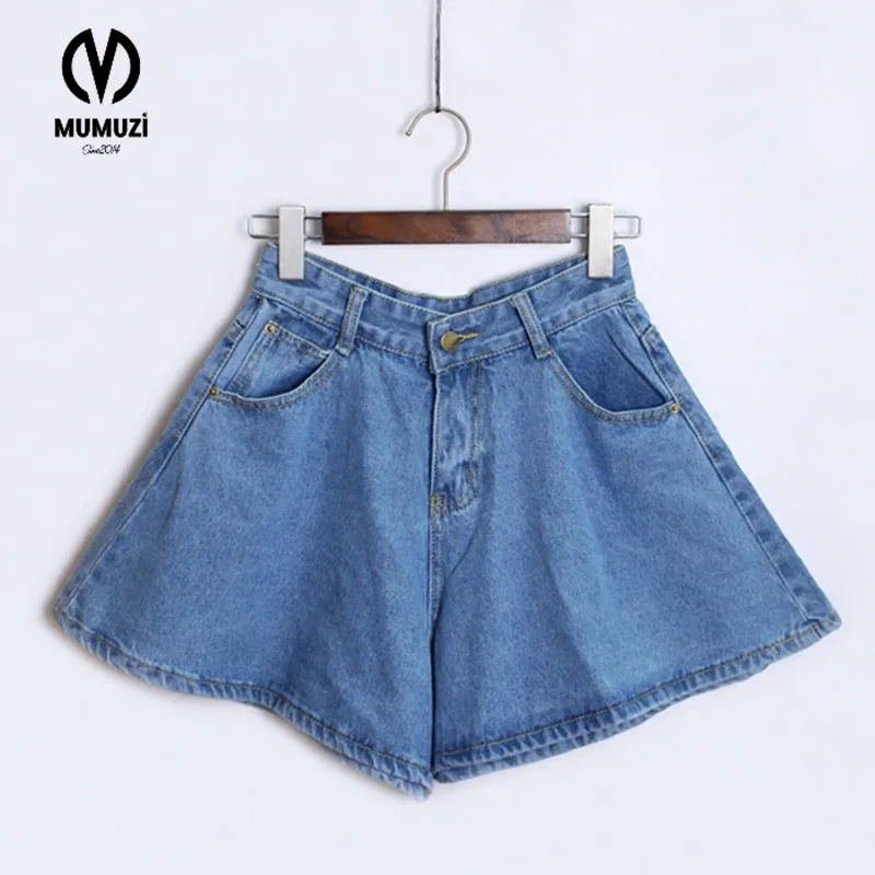 

High waist wide leg pants spliced loose jean shorts 2017 summer preppy style casual denim shorts culottes female