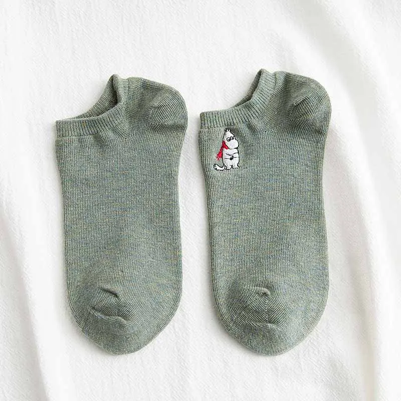 Простые короткие носки с вышивкой в виде бегемота; дышащие удобные женские Короткие хлопковые носки с закрытым носком; чулочно-носочные изделия - Цвет: 2