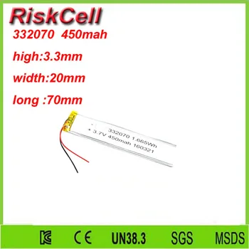 

Free shipping 3.7V 450mah 332070 Lithium Polymer Li-Po Rechargeable Battery For Mp3 MP4 MP5 GPS PSP mobile Pocket PC e-books