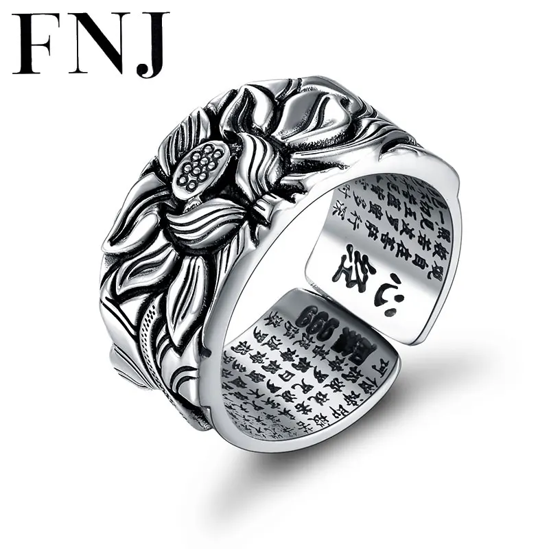 925 Silver Lotus Rings Good Luck Buddha Adjustable Size Trendy Popular S925 Solid Thai Silver Ring