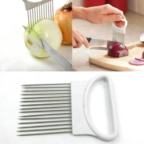 

Hot Stainless Steel Onion Holder Slicer Vegetable Cutter Kitchen Gadget Tool