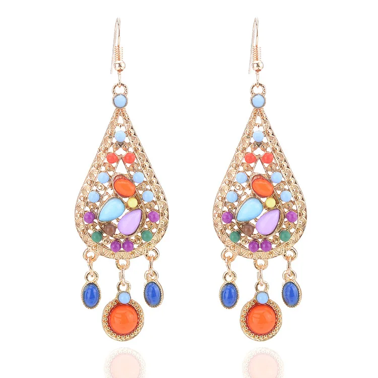 Bohemian Earring Trendy Water Drop Tassel Crystal Earrings For Women Colorful Long Earrings Fashion Jewelry Gifts