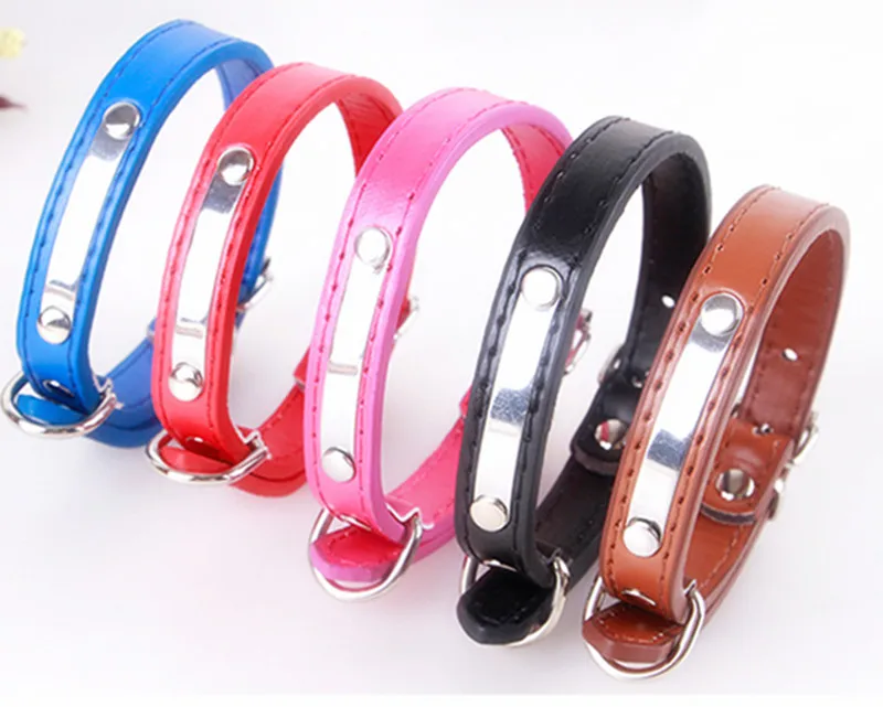 

PU Dogs Collar leather adjustable Cat Collars Pet Neck Strap for small dogs puppy pet supplies shinning metal S M XL