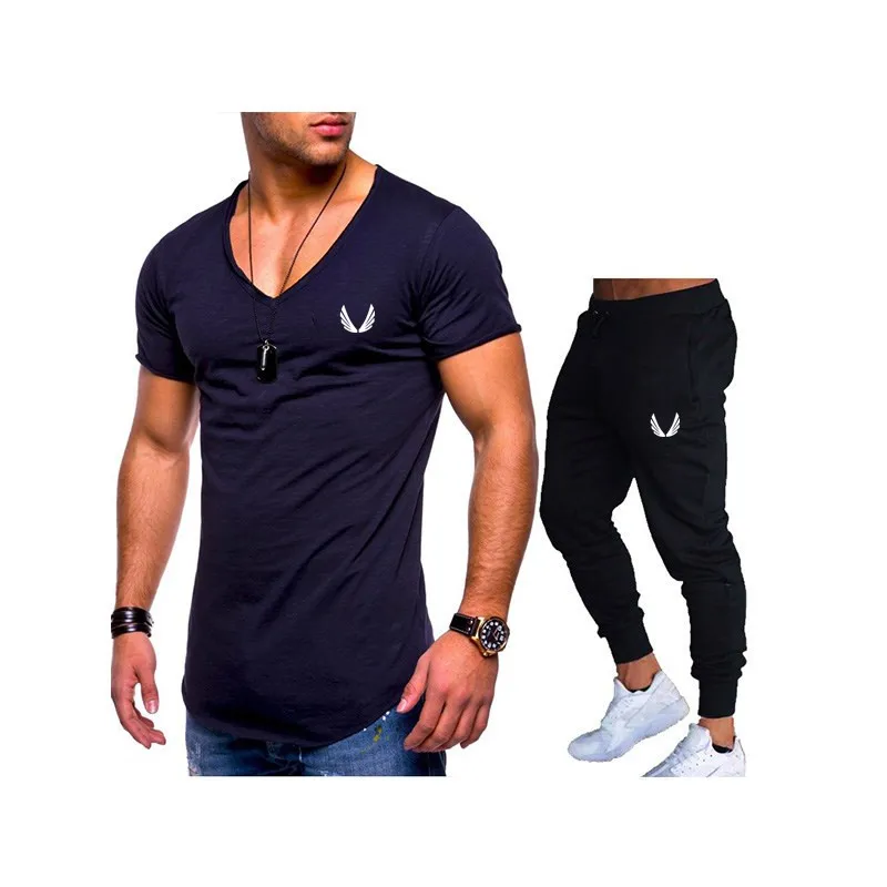 

Quality Brand Sets T Shirts+pants men Brand clothing Two piece suit tracksuit Fashion street Tshirts Gyms Workout Fitness Sets