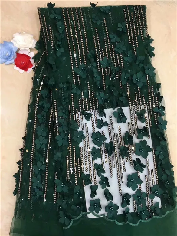 

2018 3 D Flower Embroidery mesh tulLe lace fabric 5yards flower pattern beaded african lace fabrics wholesale for wedding party