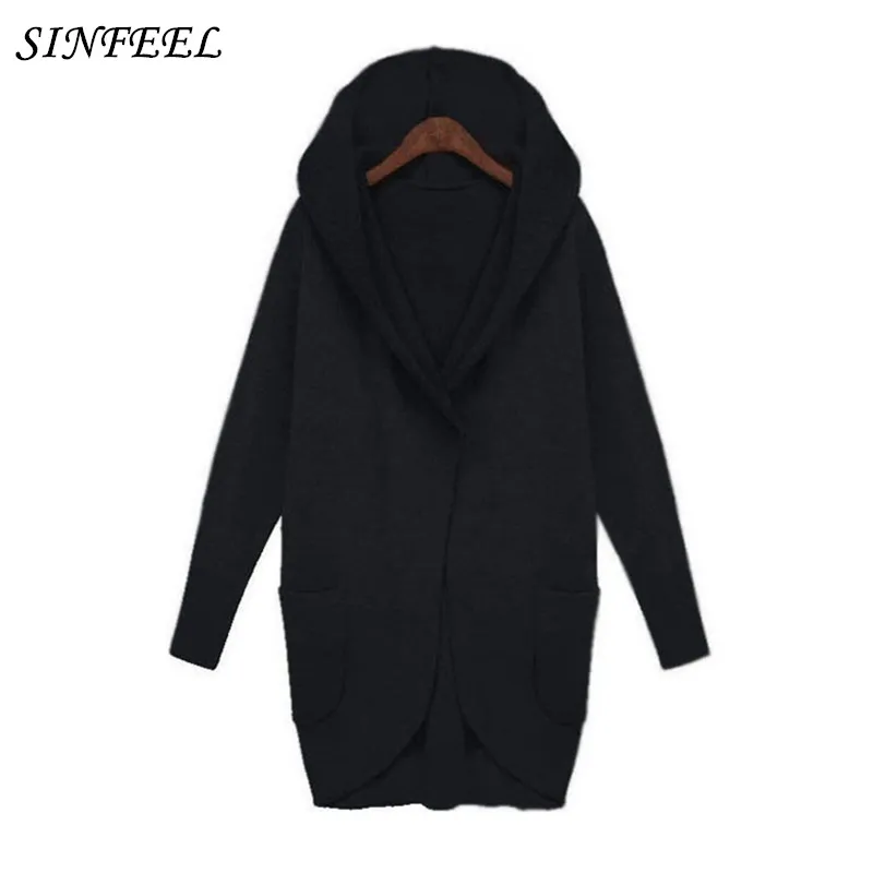 

4xl Fashion Women Hooded Overcoat Black Female Cape Coat Autumn Winter Open Stitch Long Casaco Feminino Wool Jacket Plus Size