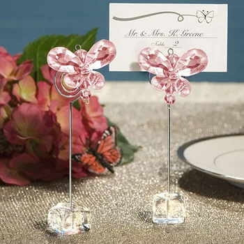 

Free shipping 100pcs/lot Wedding favor Exquisite White or pink Crystal Butterfly Place Card Holders SE76241