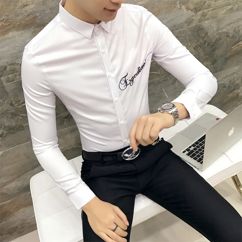 Мужская приталенная рубашка Camiseta черная или белая повседневная классическая с