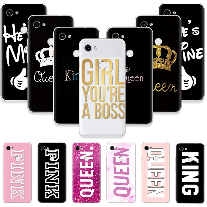 

luxury King Queen Pink Patterned Phone Case For Google Pixel 3 3a XL Soft Transparent Silicone Cover For Google Pixel 2 XL Coque