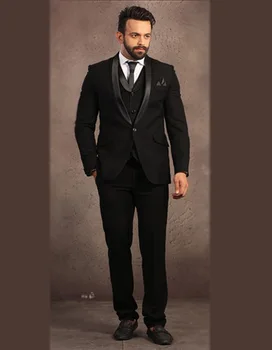 

One Buttons Man Suit Black Wedding Suit For Man Clothes 2018 Groom Tuxedos Groomsman Suit Custom Made Man Suit (jacket+pants+ves