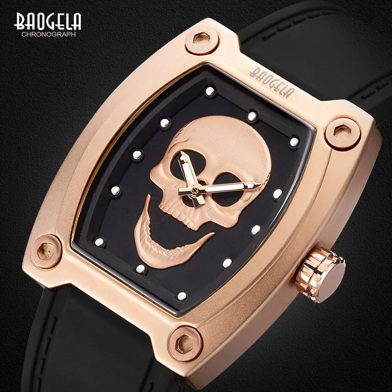 

BAOGELA Men's Military Sports Quartz Watches 3 ATM Waterproof Luminous Wristwatch Silicone Rubber Strap Clock Relogios 1801 Rose