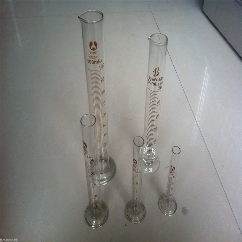 5pcs graduated cylinder measuring 5ml +10ml + 25ml + 50ml +100ml lab