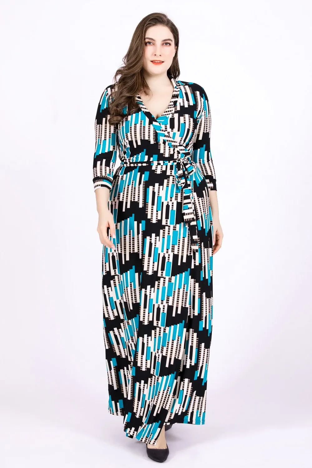 

YingLizi striped women elastic waist Self Belted Dress Elegant Knot Long Women Summer A Line Dresses large size 6XL