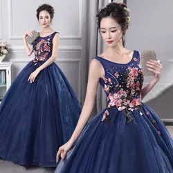 100% Настоящее темно-синее платье принцессы с вышивкой, Бальное средневековое платье, платье Ренессанс, платье королевы