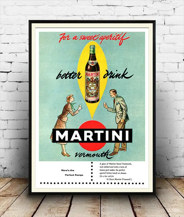 

N2272 Martini Vintage Alcohol Reproduction Wall Sticker Silk Fabric Poster Art Indoor Decor Bright
