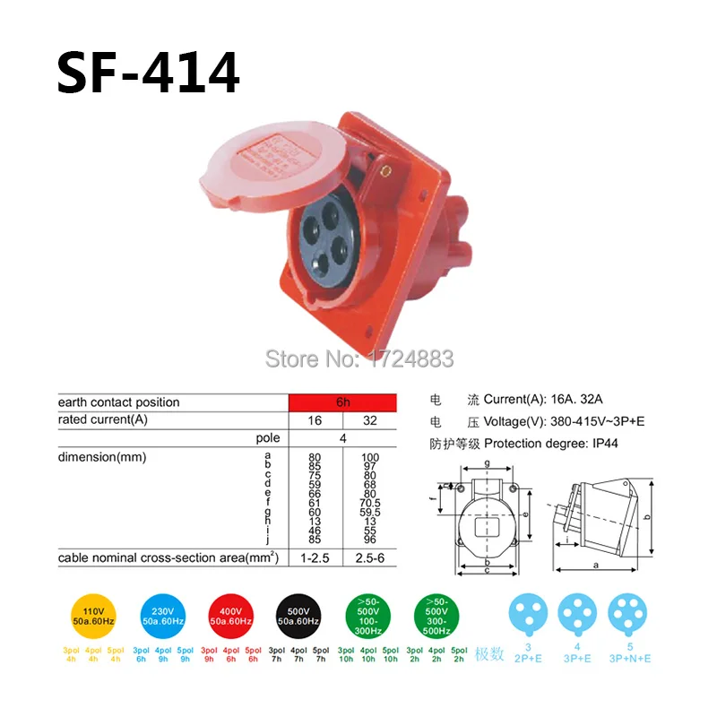 16A переменного тока 3-полюсный разъем мужской и женский розетки SF-114/SF-314/SF-414/SF-514/SF-614/SF-114L водонепроницаемый IP44 380-415V~ 3P+ E