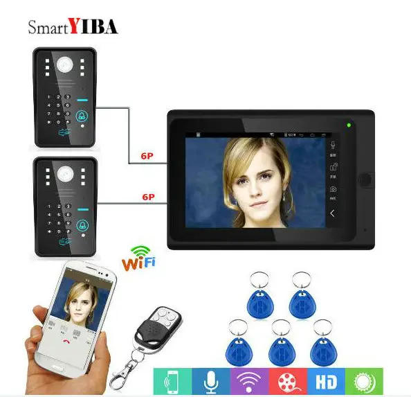 

SmartYIBA Wired / Wireless Wifi RFID Password Video Intercom Doorbell Door Phone System Support IOS/Android Home Intercom System