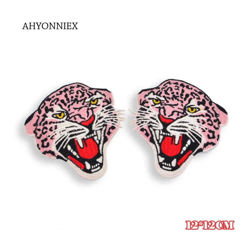 

1 Pair Little Leopard Head Embroidery Repair Patches Bag Jacket Jeans Pink Iron On Patches for Clothes 12CM x 12CM Glue Sticker