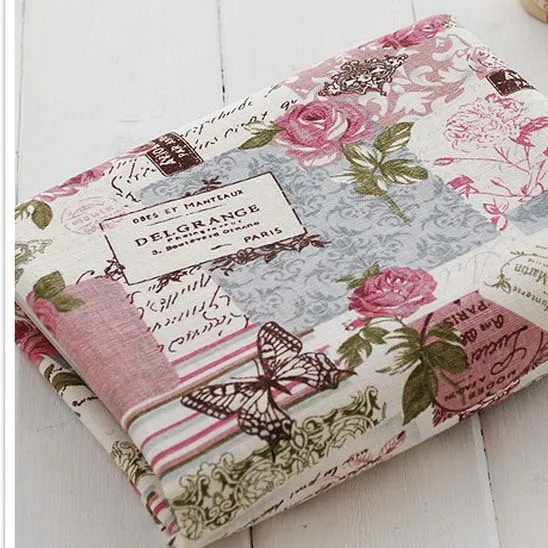 

Vintage Butterfly Rose Hemp ecru Printing linen fabric for patchwork DIY Quilt handmade textile fabric sewing crafts 100*155cm