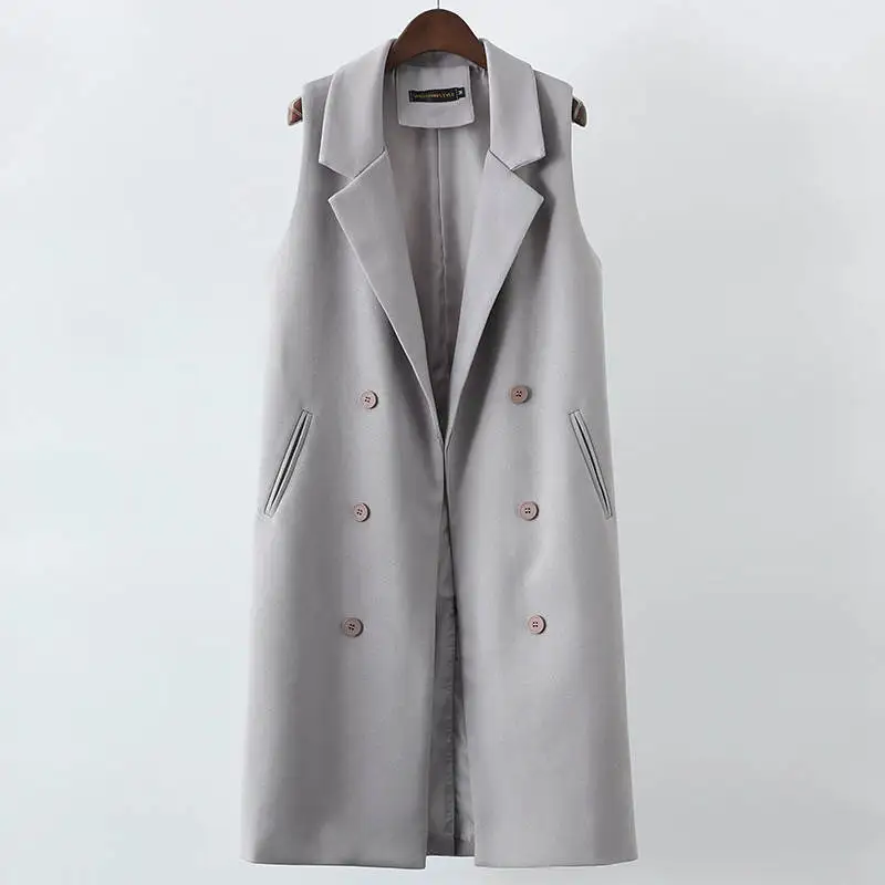 

Double-Breasted Long Vest Women Sleeveless Jacket Blazer Vest Cardigan Waistcoat Chaleco Mujer Casual Suit Vests Outerwear C5592