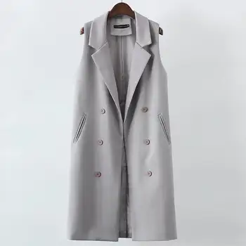 

Double-Breasted Long Vest Women Sleeveless Jacket Blazer Vest Cardigan Waistcoat Chaleco Mujer Casual Suit Vests Outerwear C5592