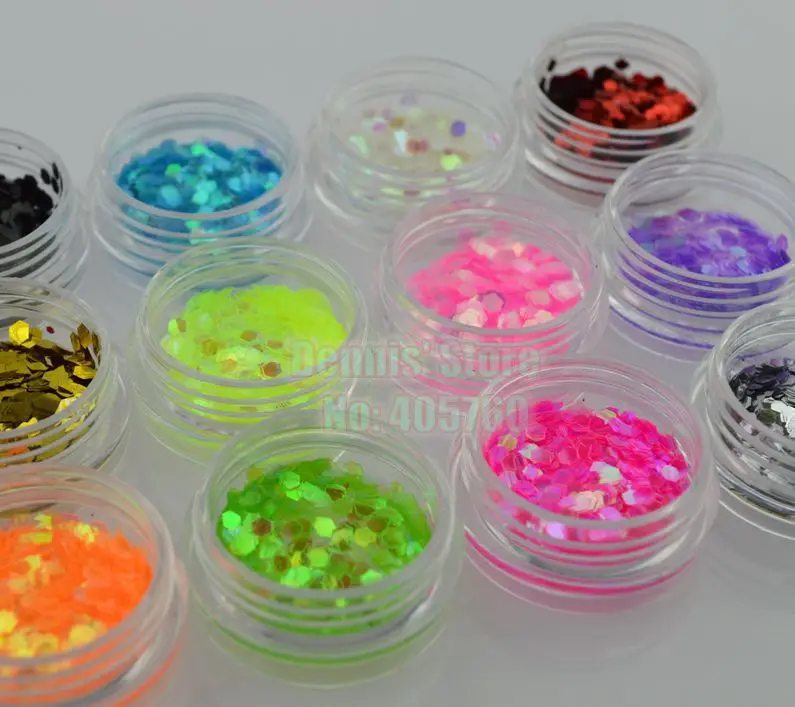 

3D 12 Colors Shiny Glitter 2mm Hexagon Sequins Nail Art Decoration DIY Beauty Salon Kits Free Shipping