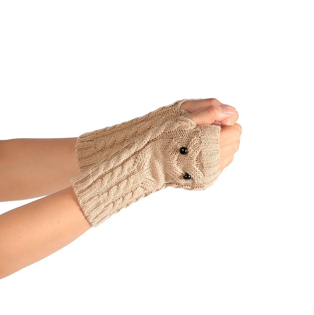 Unisex Winter Gloves Solid Owl Knitted Long Fingerless Gloves Soft Button Warm Gloves Mittens guantes invierno luvas de inverno