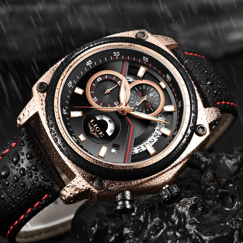 

Men Watch LIGE Top Brand Luxury Male Leather Automatic Date Quartz Watches Mens Waterproof Sport Wristwatch Reloj Hombre 2018