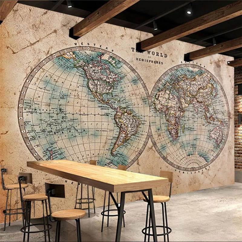 

Beibehang Retro retro world map tooling theme theme wall custom large mural green wallpaper papel de parede para quarto