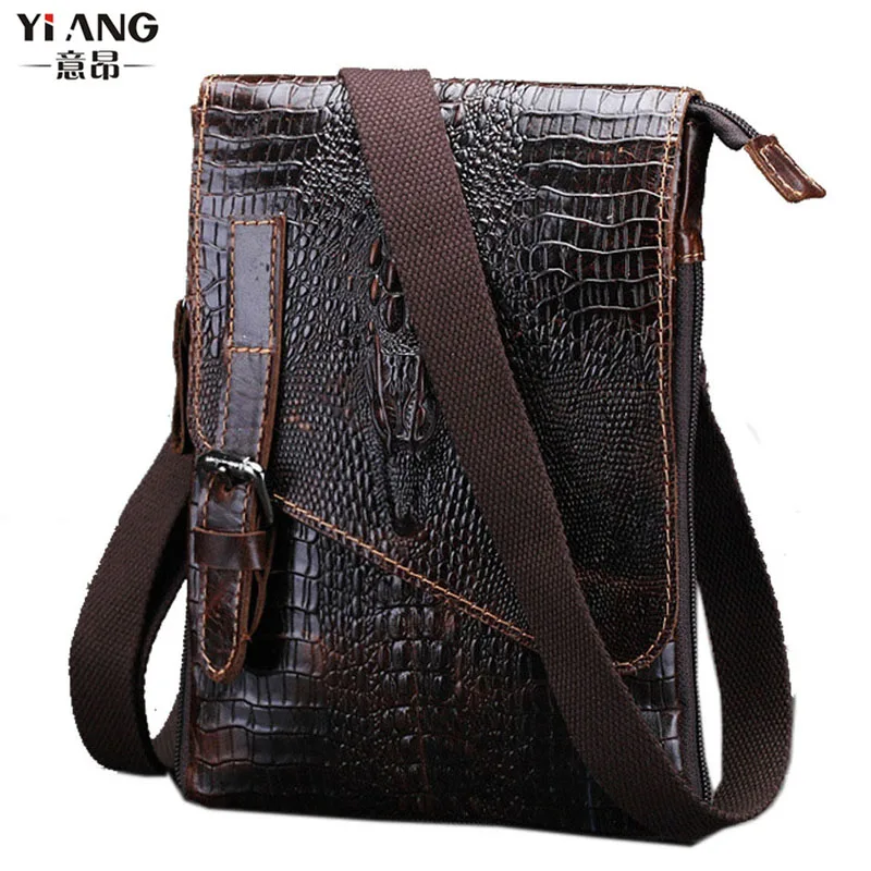 

New Men Genuine Leather Crocodile Grain Pattern Vintage Cross Body Messenger Shoulder Hip Belt Bum Pack Waist Hook Bag