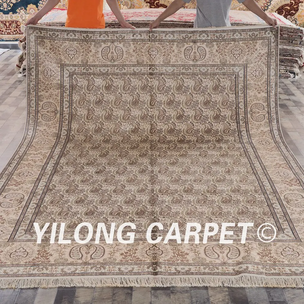 Yilong 8'x10' Vantage Qom турецкий Шелковый Коврик Большой античный бежевый hereke шелковый ковер(LH61B8x10