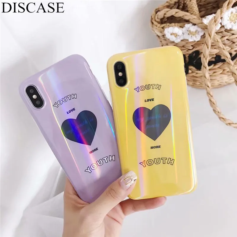 

DISCASE Korean Style INS Love Aurora Laser Phone Case For iphone XS XR XS MAX X 6 6s 7 8plus IMD Glossy Soft Shell All Inclusive