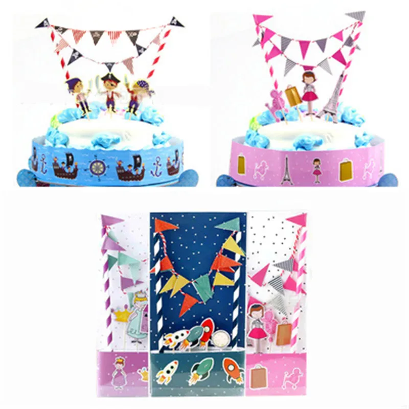 

1pc Princess Pirate Dinosaur Theme Cupcake Topper Cartoon Cake Flags Banner Kids Boy Girl Birthday Baby Shower Cake Decoration
