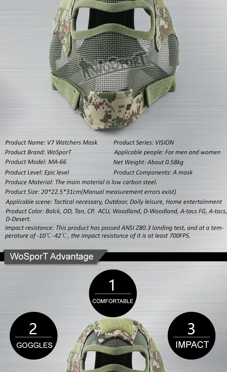 WoSporT Пейнтбол защитные маски для лица металлическая сетка покрытие для лица большое видение Рогатка военный пистолет Пейнтбол спортивные аксессуары