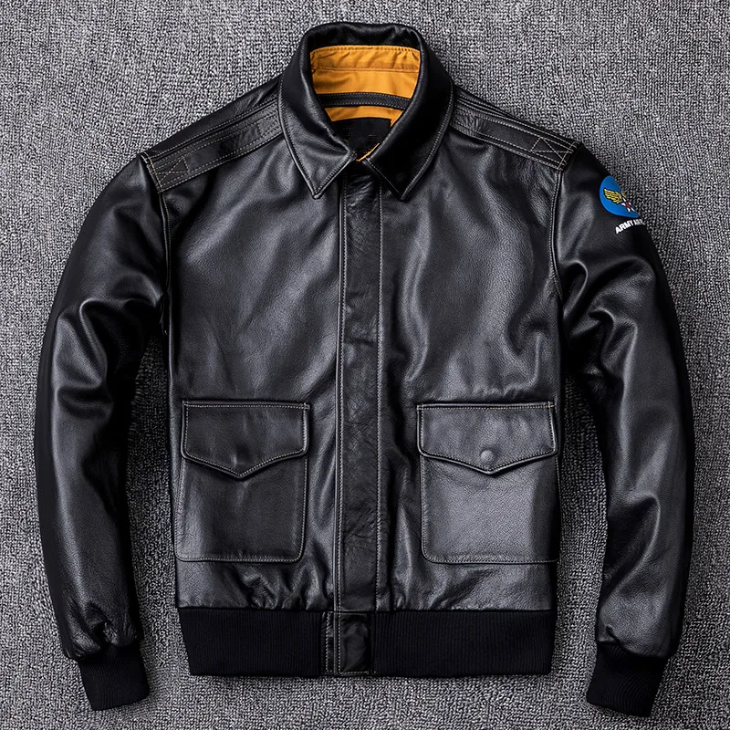 Flash Deal FREE SHIPPING Genuine Thick Cowhide Russian Loose Aviator Leather Jacket Brown Men USAF Pilot Leather Jacket Plus Size 4XL 3