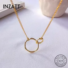INZATT, настоящее 925 пробы, серебряное геометрическое круглое ожерелье с подвеской для модных женщин, вечерние ювелирные украшения, минималистичные аксессуары
